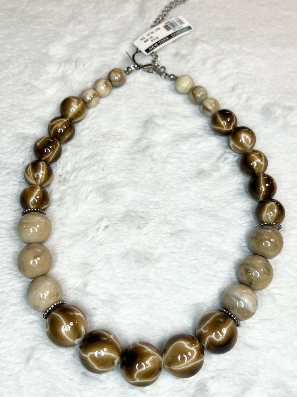 Vintage NY & Co Chunky Brown & Cream Cat Eye Marble Bead Necklace NWT